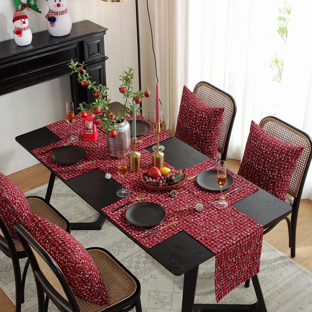 Ambiance de Noël Drapeaux de table Nappes Nappe festive rouge Drapeau de table Meuble TV Housse de table basse Serviette