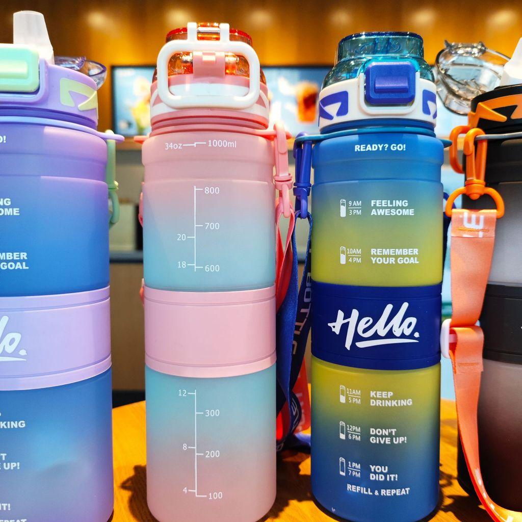 Plastic Straw Cup With Carrying Strap For Office And Travel Use