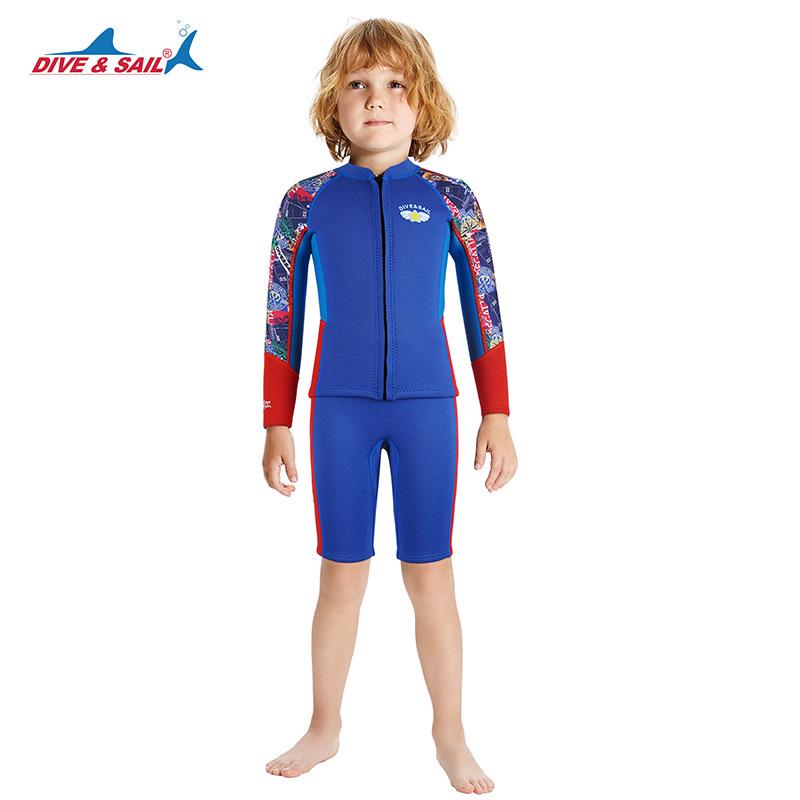 

DIVE&SAIL Kids 2.5MM Split Wetsuit: Warm, Cold-Resistant for Diving, Snorkeling, Swimming & Surfing. Extra Large королевский синий