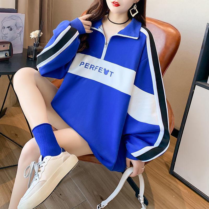 Plus Size Women Polo Collar Long Sleeve Sweatshirt Spring Autumn Loose Casual Zipper Hoodie Oversized Pullover Tops