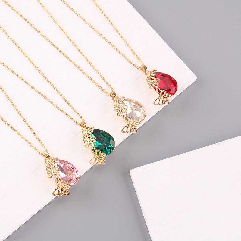 Luxury Drop Water Shaped Zircon Pendant Necklace Geometric Stainless Steel Choker Jewelry Birthday Gifts For Women Girls