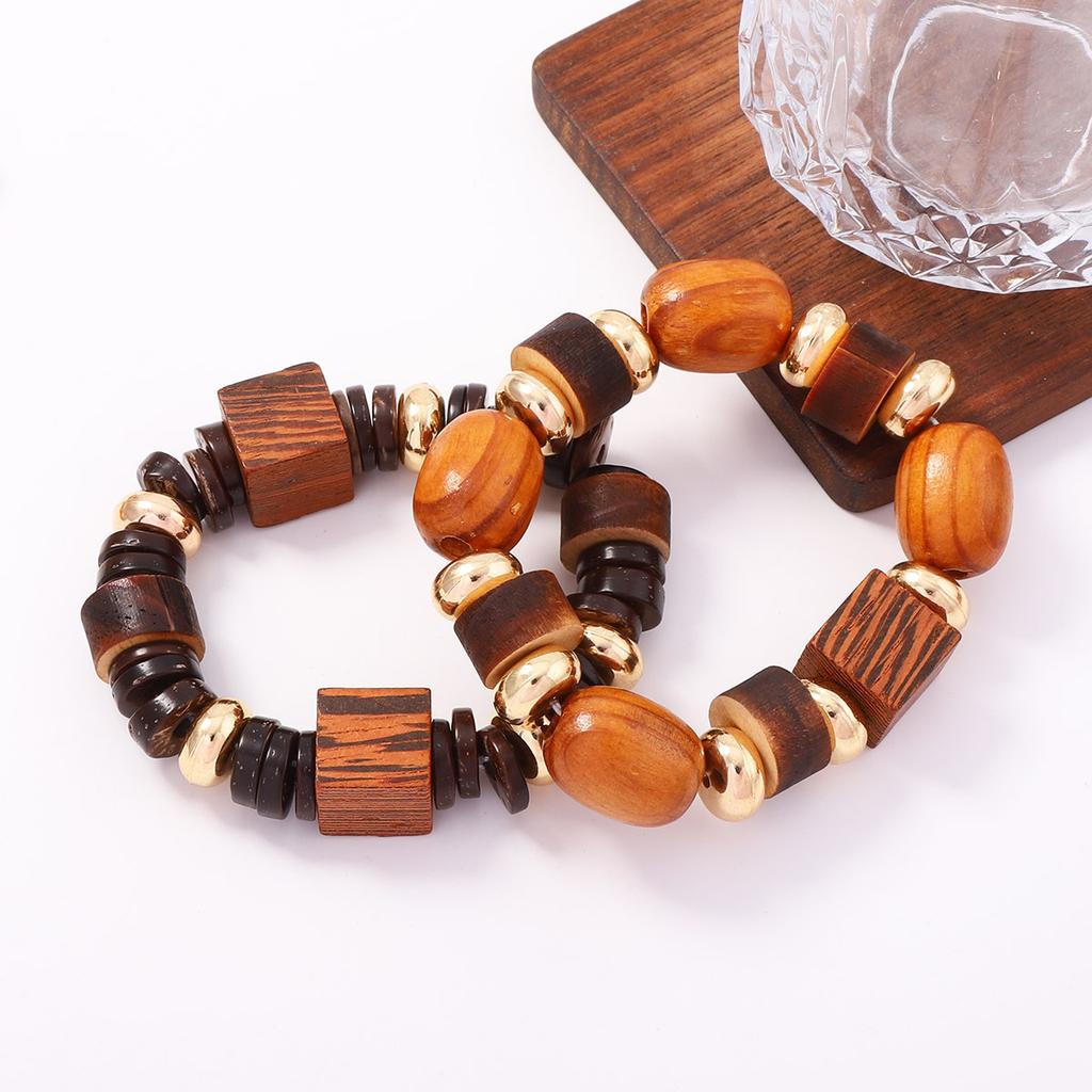 Retro literary personality wooden irregular geometric beaded stacked bracelet bohemian daily commuter woman