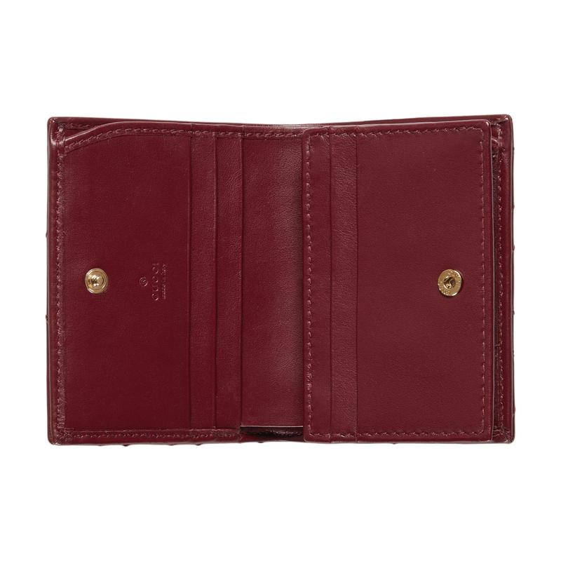 Gucci GG Marmont Marmont Gold Label Logo with Zipper Bi-fold Flap Quilted Leather Wallet Women's Burgundy