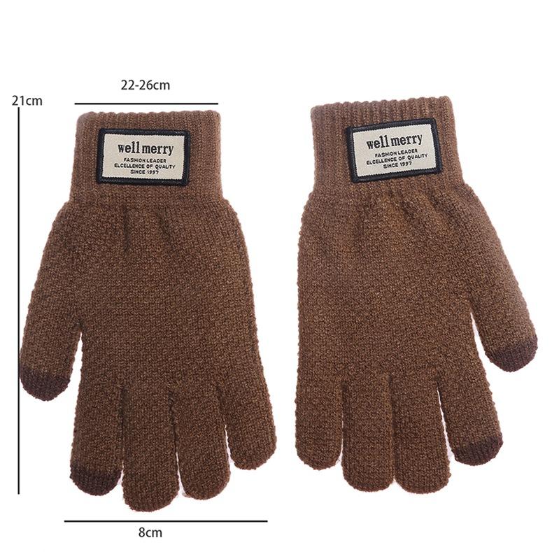 Autumn And Winter Men Padded Thicken Jacquard Touchscreen Gloves Warm Wool Gloves for Cold Weather