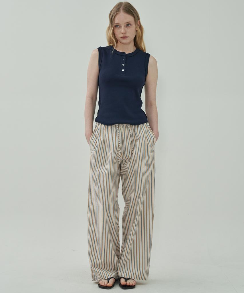 MOTT Relax Band Loose Pants - Stripe White