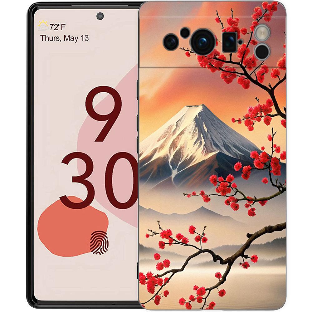 Japan Mount Fuji Painting Cherry blossom Phone Case For Google Pixel 9 8 9A 8A 7 7A 6 Pro XL 6A 5G Black Soft Back TPU Cover