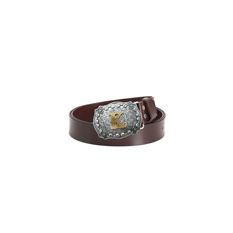 2021 Men s 3.8 cm Two-Layer Cowhide Belt with K Letter Zinc Alloy Buckle. 95cm