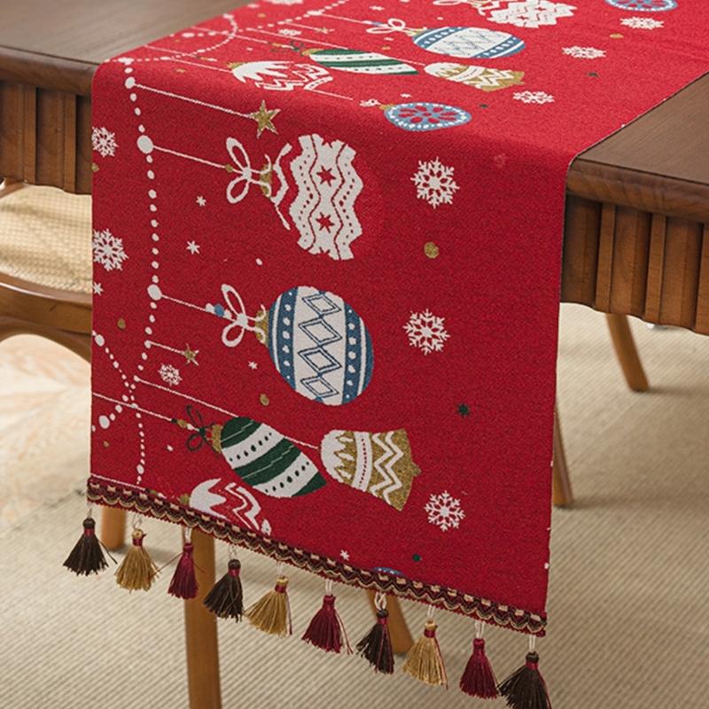 Christmas Chenilles Table Runner With Colorfast Woven Design And Tassels For Festives Home Dining Atmosphere Decoration