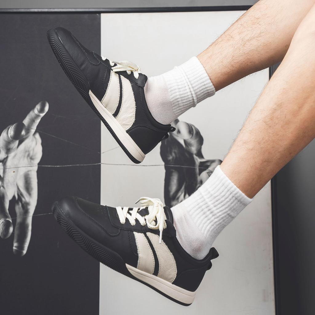 Retro Striped Man'S Casual Sneakers Soft Leather Low‑Top Flat Skate Shoes Lightweight Daily Walking Men'S Fashion Street Trainer