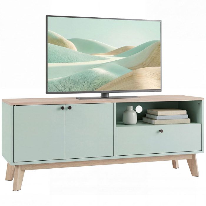 Mueble de TV - HOMCOM - para televisor de 36 pulgadas - 2 puertas, cajón, compartimento abierto - MDF - 120 x 35 x 50 cm - verde claro