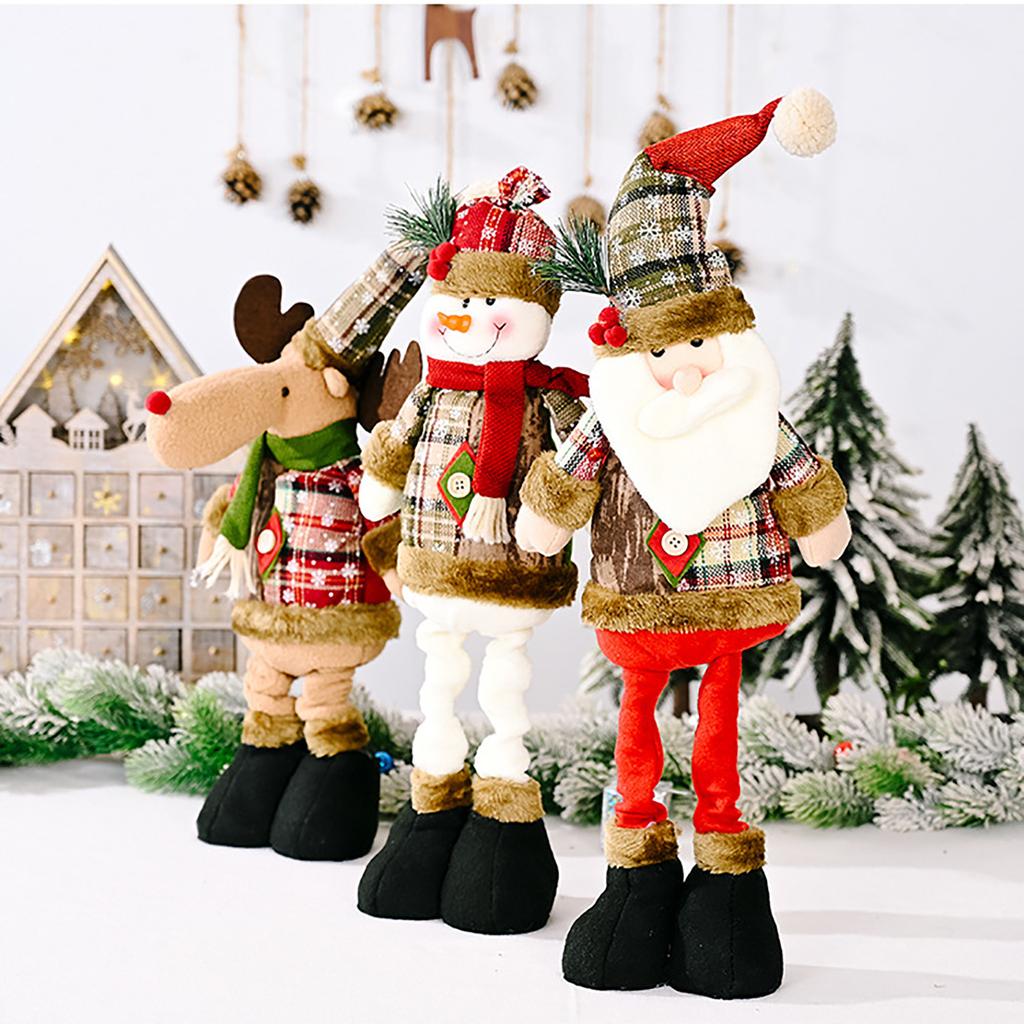 Christmas Retractable Doll Ornament Elk Snowflake Plaid Lattice Cloth Fabric Retractable Doll Window Decoration