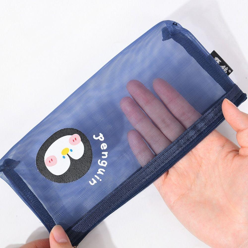 Cartoon Mesh Pencil Bag Large-Capacity Transparent Stationery Bag School Supplies Storage Bag  Kids