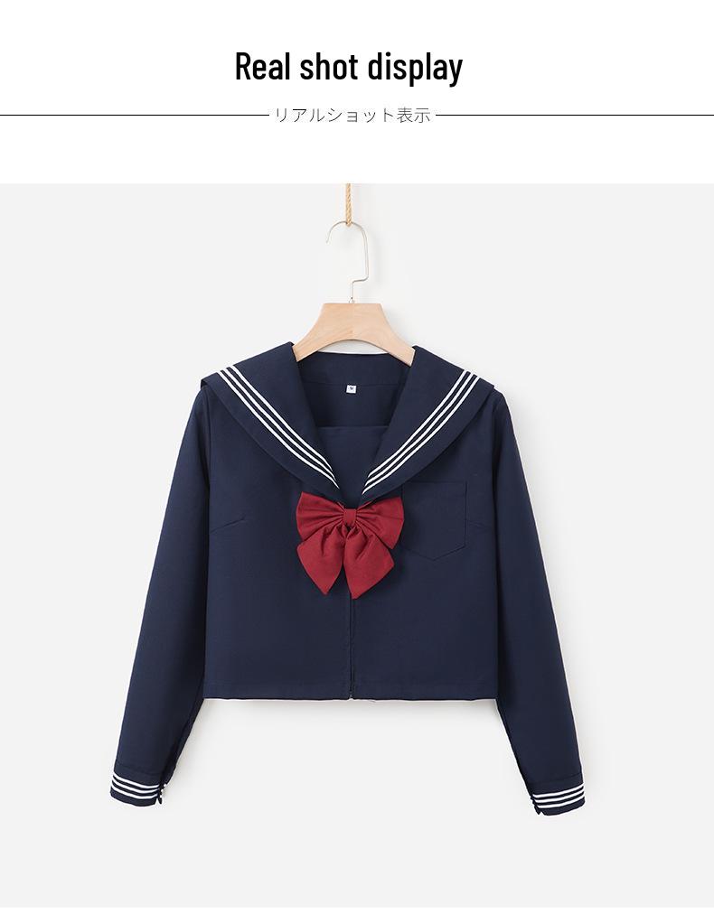 Authentic Dark Blue Three-Piece JK Uniform: Soft Girl Long-Sleeved Sailor Suit In Japanese Style