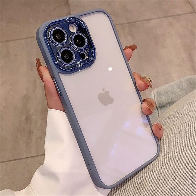Luxury Glitter Diamond Transparent Case For iPhone 15 14 13 12 11 Pro Max Plus Lens Protection Shockproof Bumper Cases Cover