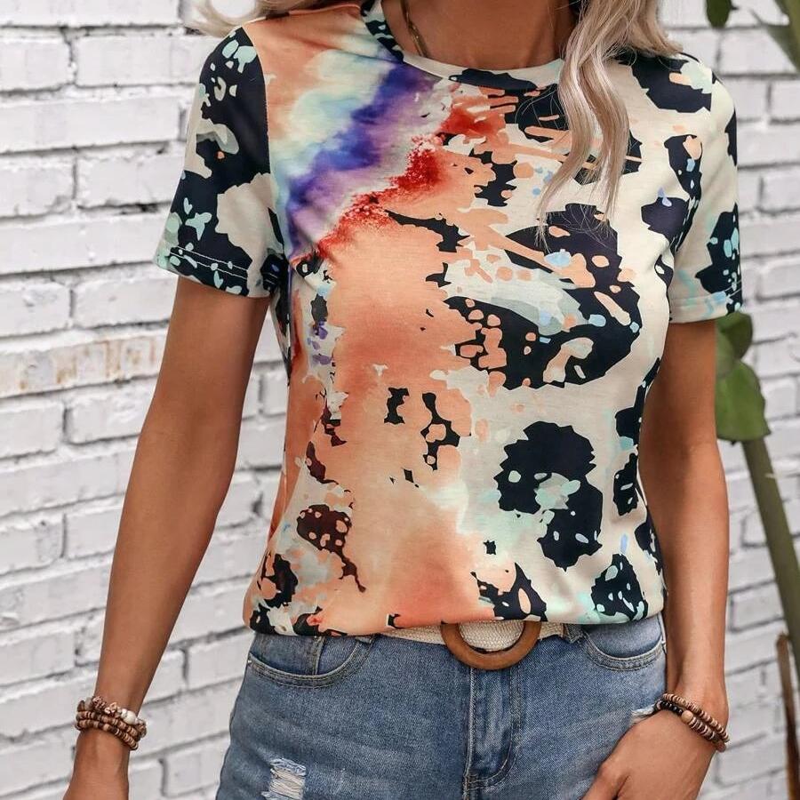 DAFIFY Women's Fashion Summer Spring Casual Short Sleeve O-Neck Blouses & Shirts