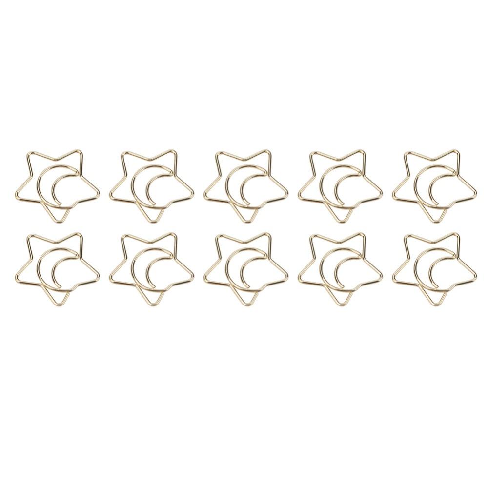 10PCS Iron Bookmark Clips Electroplating Memo Clips Bookmarks Star Moon Clips  Document Organizing