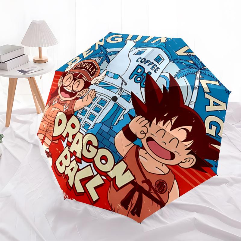 

1pc Dragon Ball Z Arale & Goku Coffee Pot Pattern Beautiful Looking Automatic Folding Umbrella, 3 Folding, 8 Iron Frame Design, Durable and