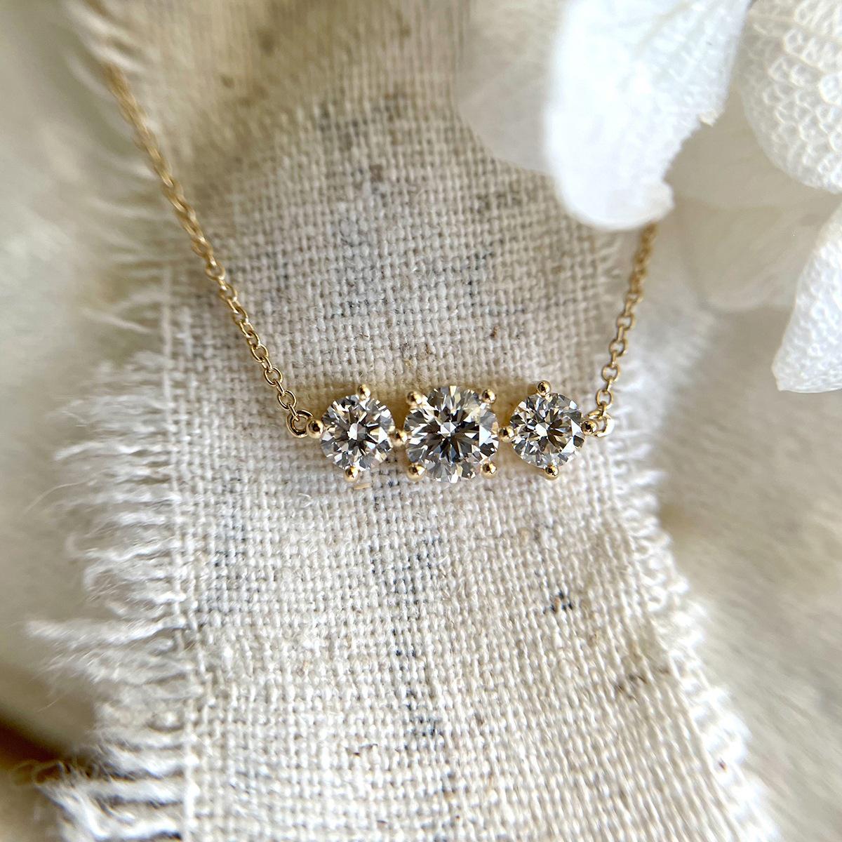 Three-Life Stone: 18K Gold-Plated S925 Silver Zirconia Three-Stone Pendant Necklace 925 Silver белого золота
