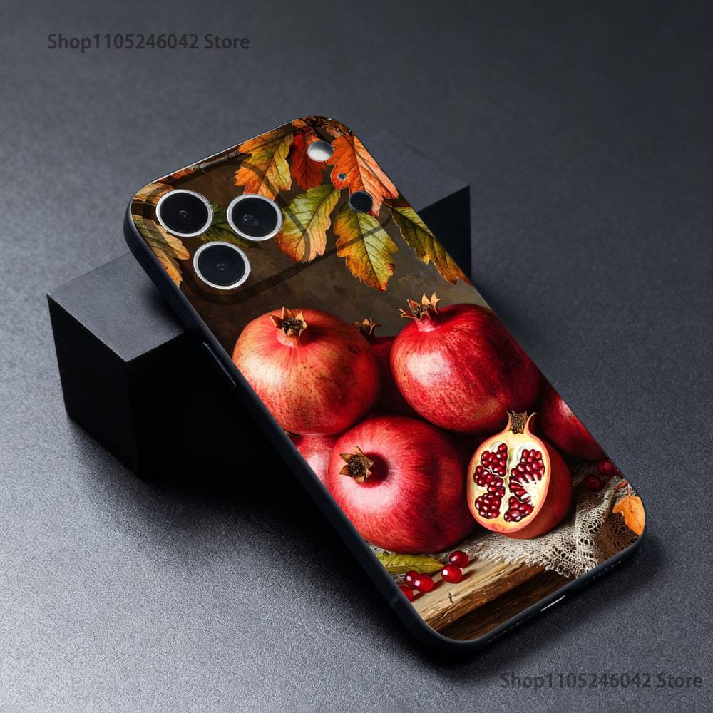 Cute pomegranate Phone Case For iPhone 17,16,15,14,13,12,11,Pro,Max,Plus Black Shockproof Soft Cover