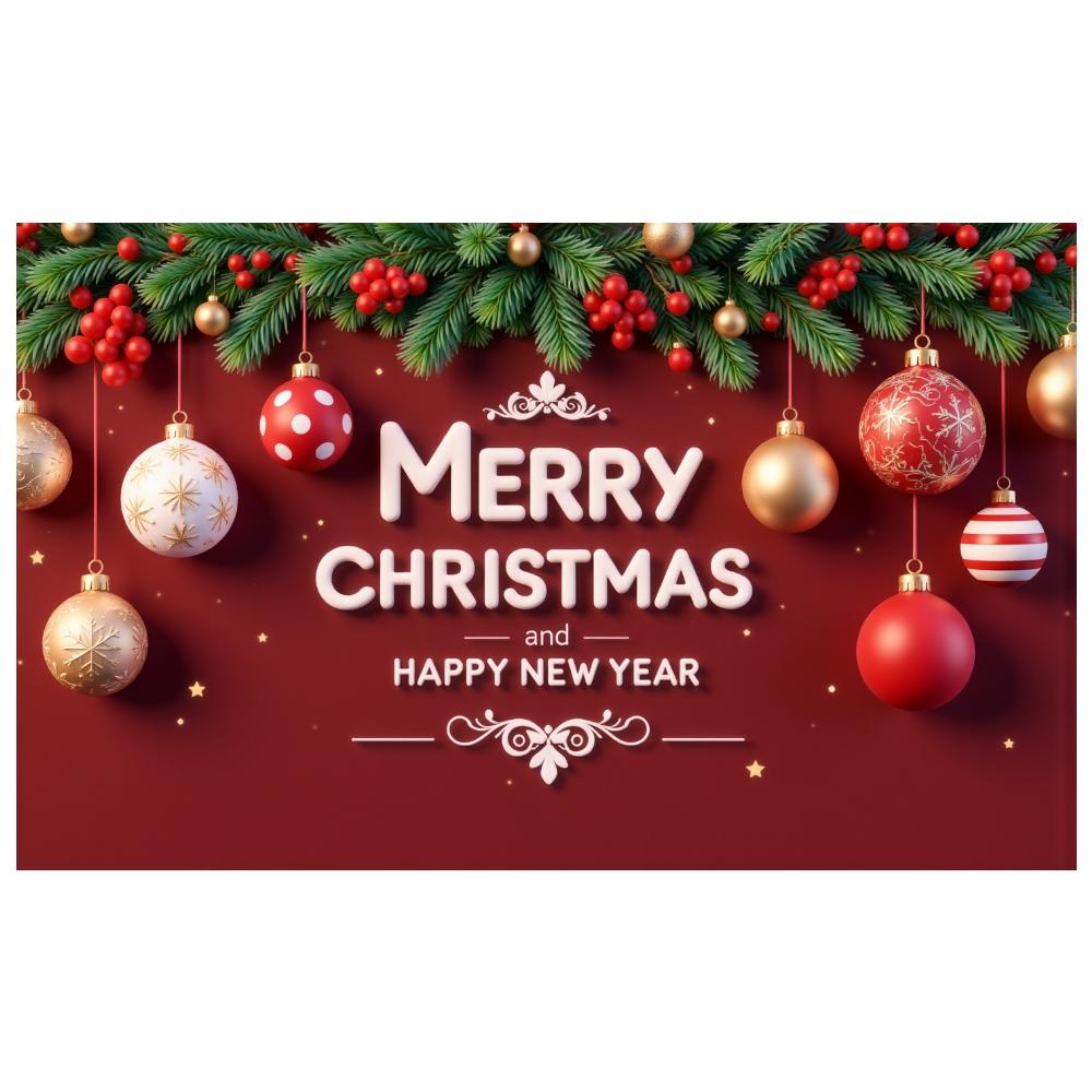 Merry Christmas Banner Gold Accent Holiday Decor Banner Festive Banner Decorative Ball For New Year Celebration New Year's Eve