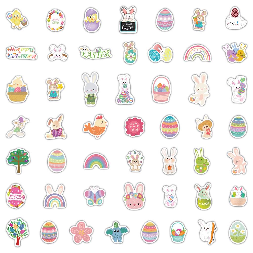 Easter Bunny Sticker Set: 50 Waterproof Decals for Phone, Water Bottle, Car - Creative Decor for Students