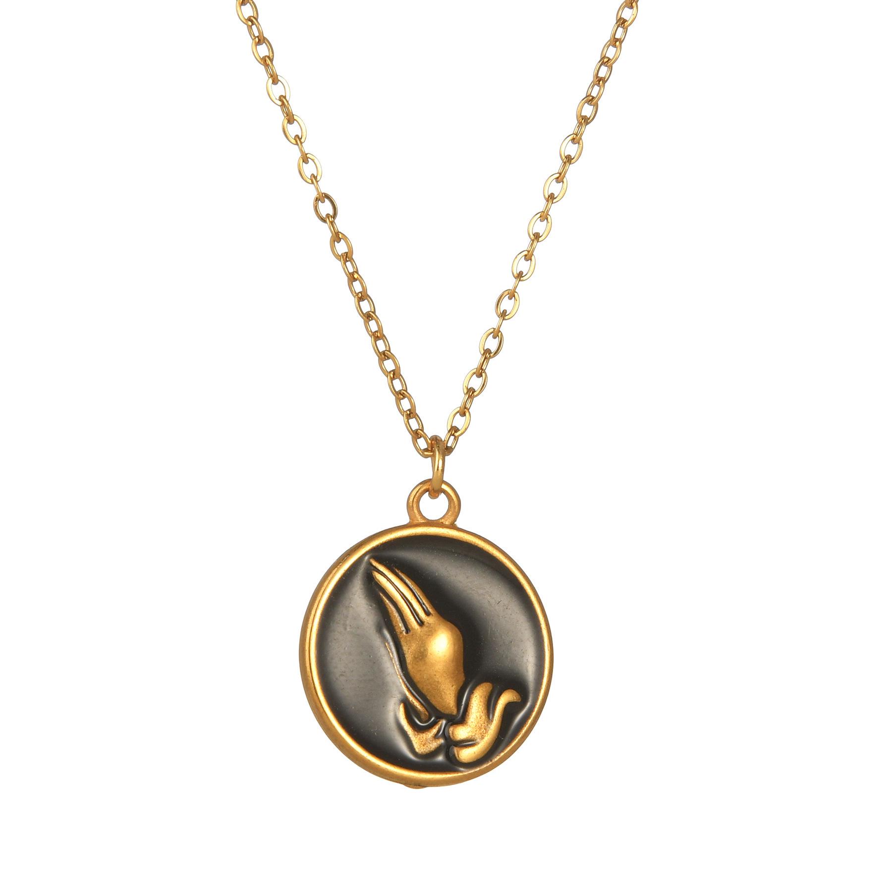 Retro Praying Hands Drip Oil Necklace - Women s Stainless Steel Pendant Chain