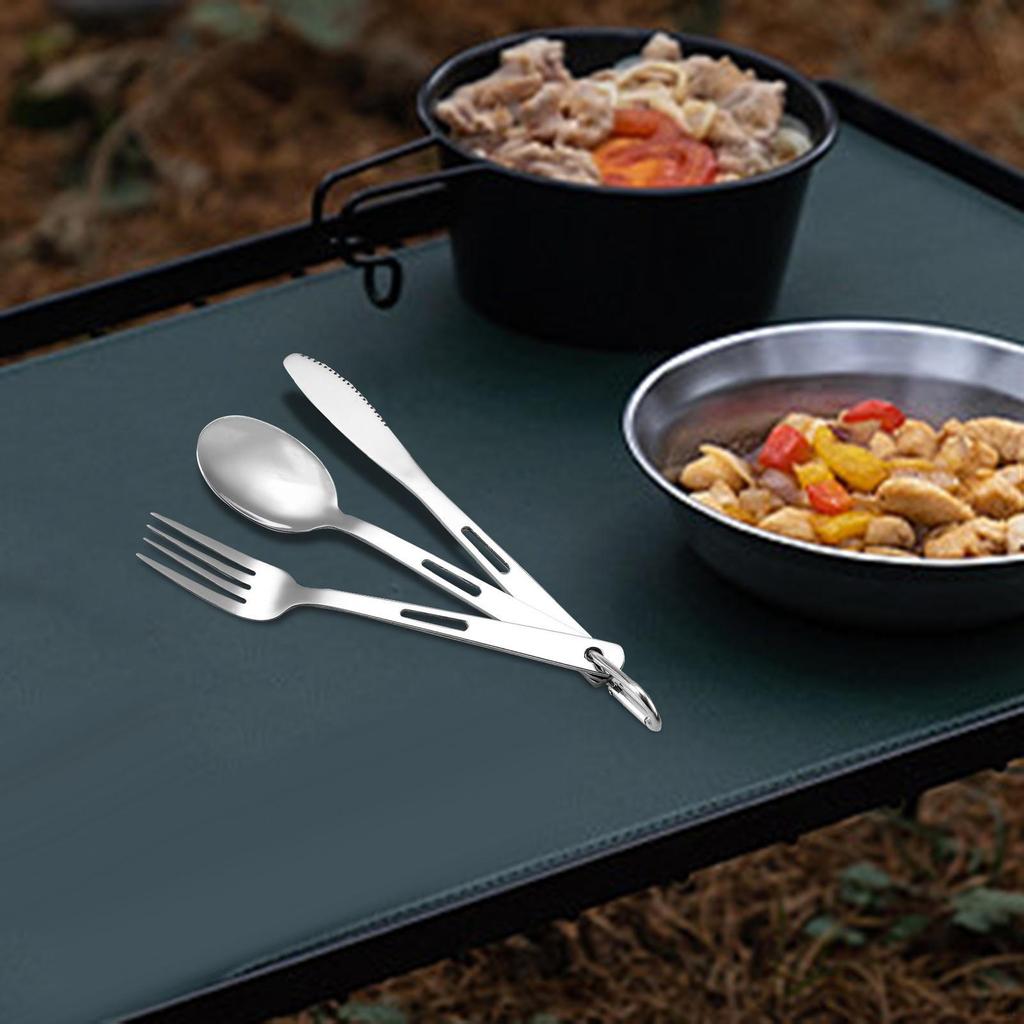 3-teiliges Edelstahl Camping-Besteckset – Mit Gabel, Messer, Löffel, Karabiner & Tasche – Spülmaschinenfest, Geruchsneutral & Leicht –