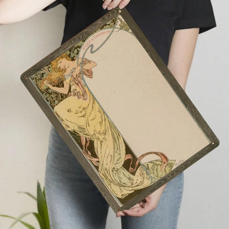 Alphonse Mucha Art Nouveau Grape Maiden Vintage Poster Decorative Metal Tin Sign for Living Room Bar Wall Hanging 20x30cm（7.8x11.8inch）