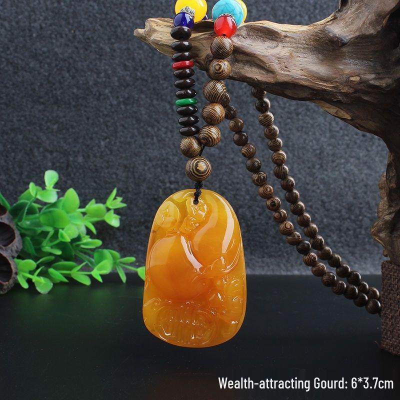 Unisex Retro Ethnic Wooden Necklace Pendant - Versatile Long Sweater Chain and Clothing Accessory