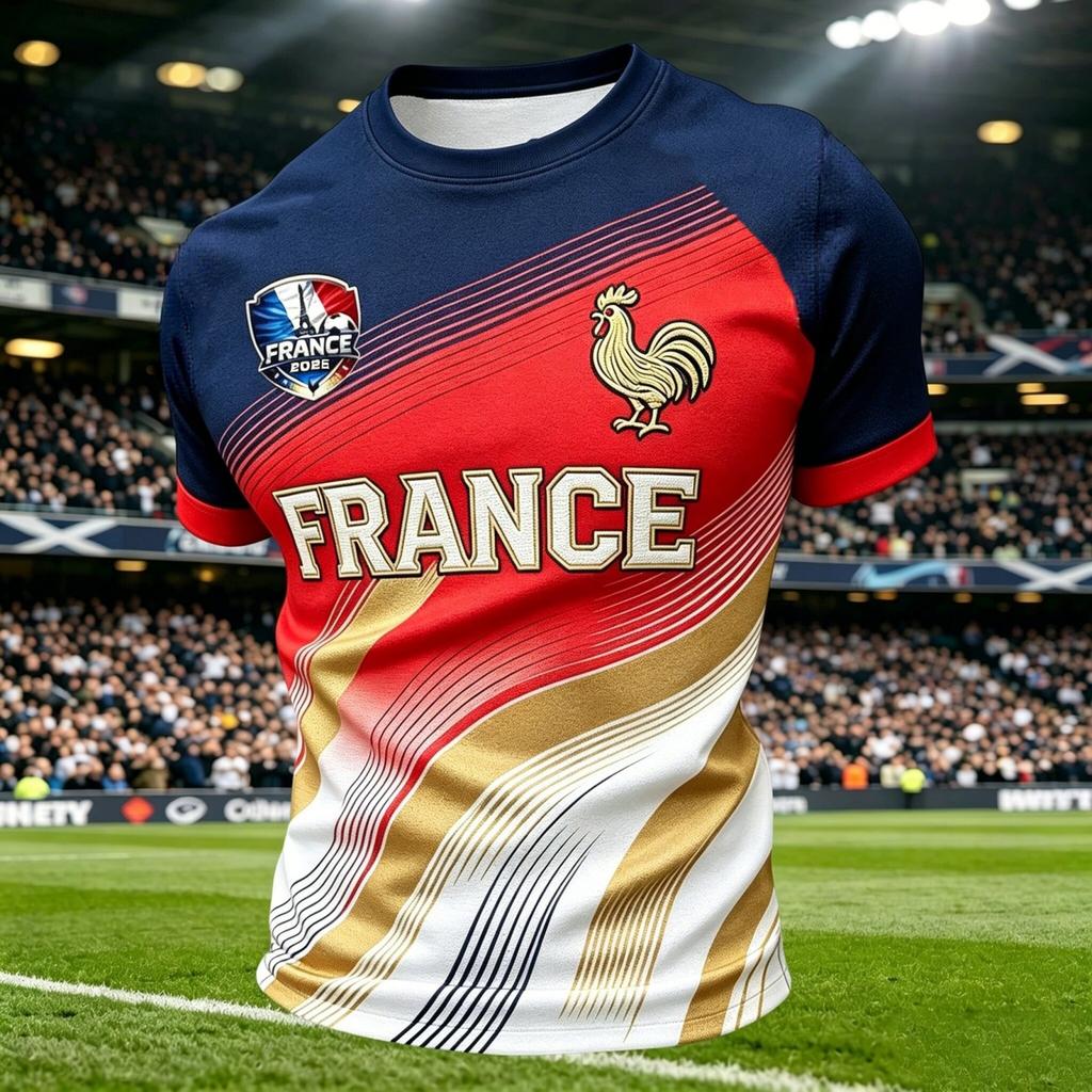 Men Crew Neck Short Sleeve Pullover T Shirt with Football Print Casual Fit Top for Sports and Fans France Theme