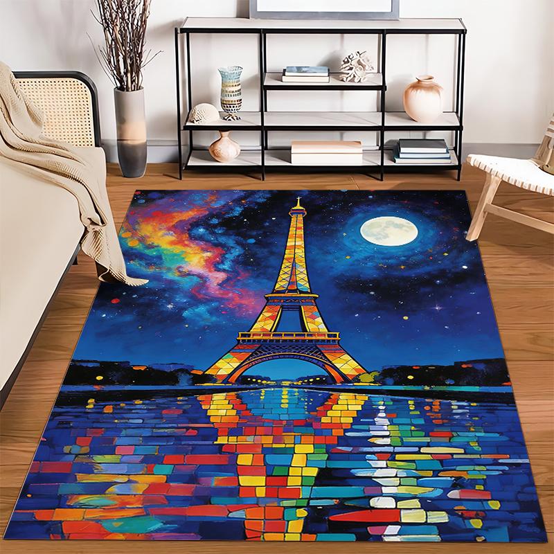 "Paris Eiffel Tower Starry Night Carpet with Colorful Reflection" Suitable for use as an anti-slip for living room bedroom sofas