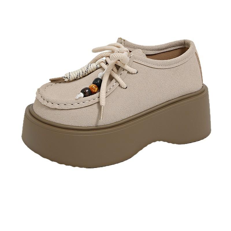 2025 Spring New Fashion Casual Lace-up Women's Thick-soled Outer Wear Explosion Lazy Single Shoes Versatile Niche Ethnic Style