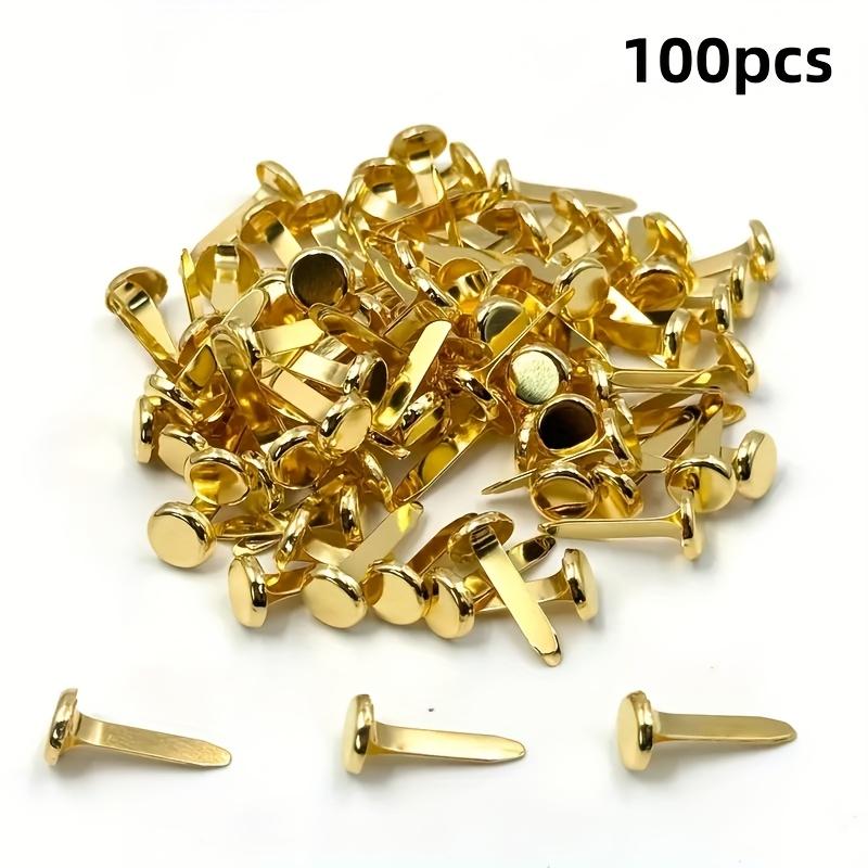 100pcs Gold Foot Studs for Scrapbooks, Paper Art, and DIY Art Projects - Metal Fasteners, Round, School Supplies