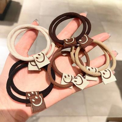 5PCS High Elastic Head Rope Female Smiling Face Hair Bands Simple Cartoon Leather Rubber Hair Ties Fashion Women's New Headwear