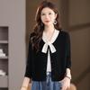 Caiyang Women's 100% Wool Bow Collar Knit Cardigan