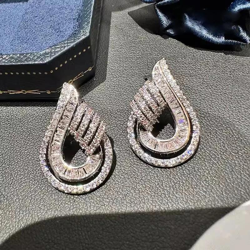 Huitan Women Earrings Silver Color Inlaid Shiny CZ Unique Design for Wedding Party Engagement Trendy Luxury Accessories Jewelry