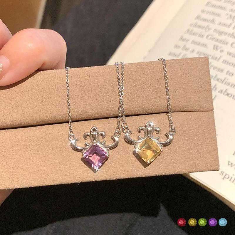 Women's S925 Sterling Silver Necklace Luxury Light Luxury Iris Pendant Natural Amethyst Citrine Fashion Clavicle Chain Jewelry Gift