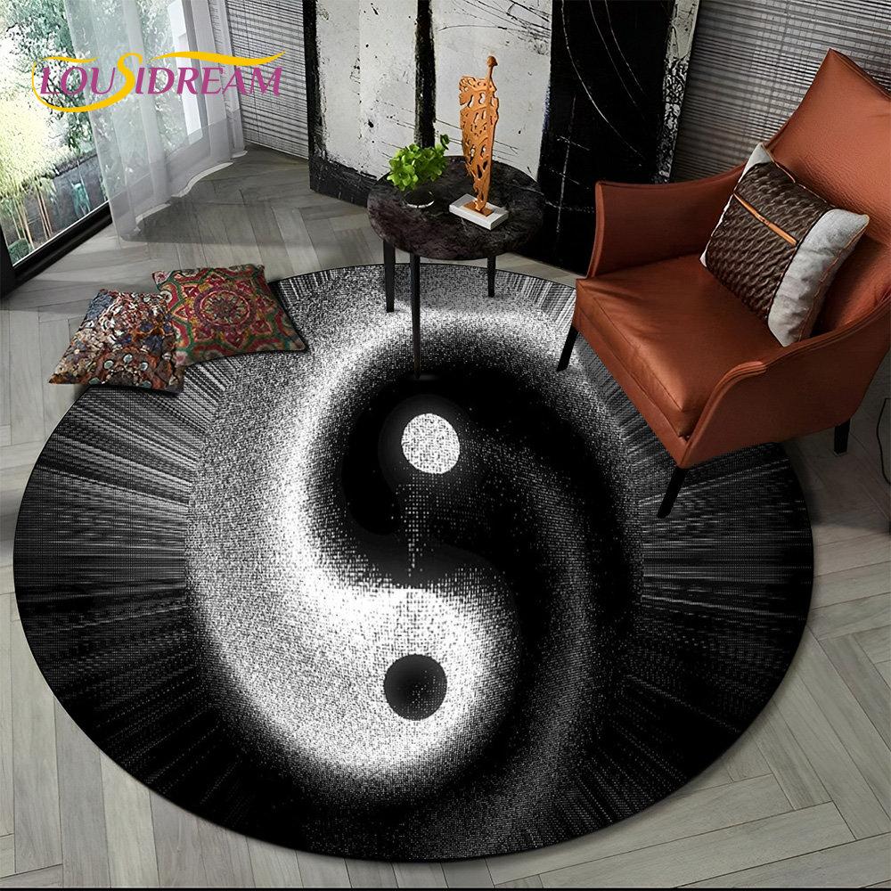Okrągły dywanik 3D Chiński Tai Chi Bagua Yin Yang, Dywanik do salonu, sypialni, na sofę, do pokoju zabaw, antypoślizgowa mata podłogowa dla dzieci