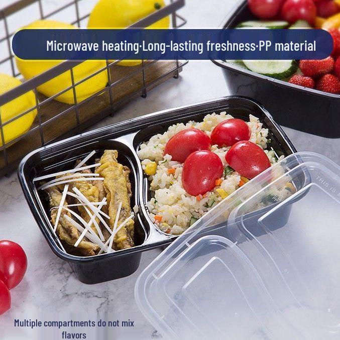 Two-Compartment 1000ml Black Rectangular Disposable Bento Lunch Box