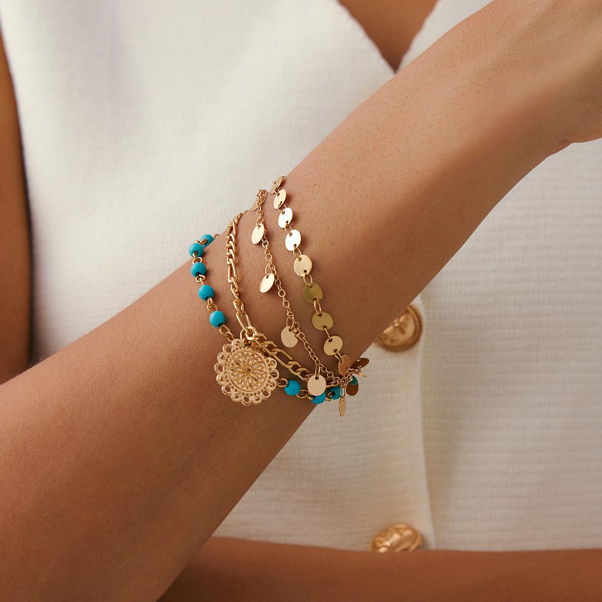 

Ingemark 4Pcs/Set Ethnic Cowboy Hat Boots Pendant Bracelets for Women Boho Sequin Chain Bangles Aesthetic Couple Jewelry Gift