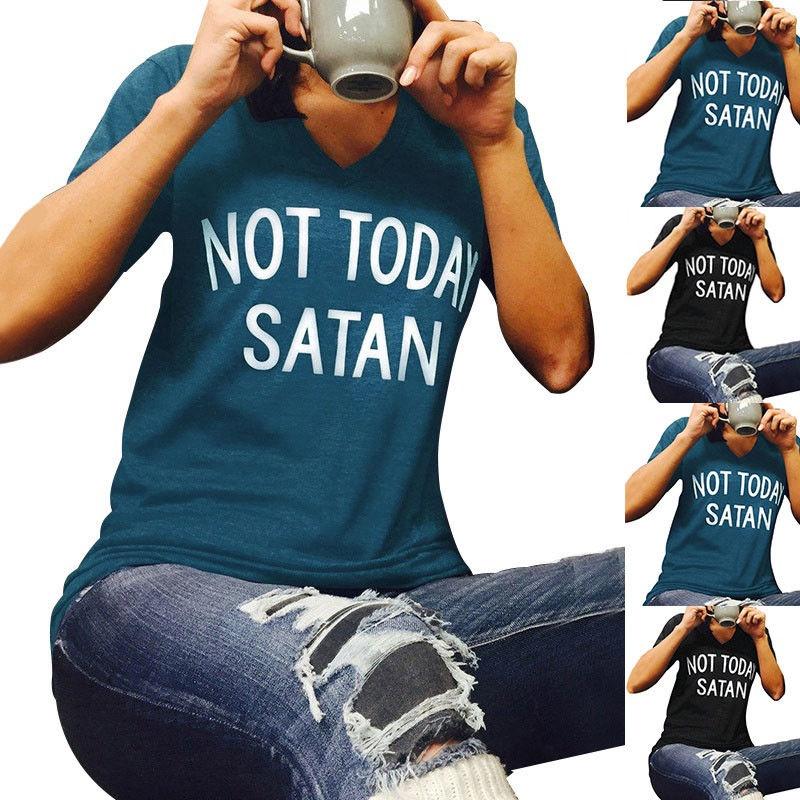 Stylish Women Not Today Satan Tee Comfortable Casual Short Sleeve V-neck Top