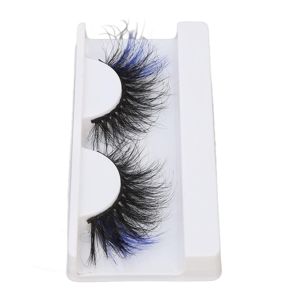 1 Pair 25mm Blue False Eyelashes Women Stylish Costume Party Reusable Long Curly Colored Fake Eyelashes 697A‑3C