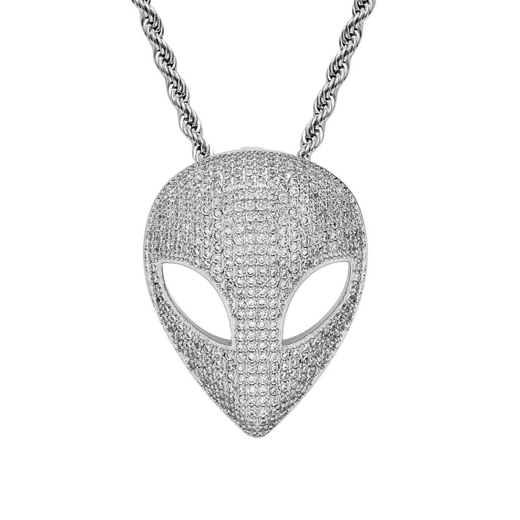 Ins European and American New Alien Mask Pendant with Micro Inlaid Zircon Hip Hop Rap Singer Men Necklace