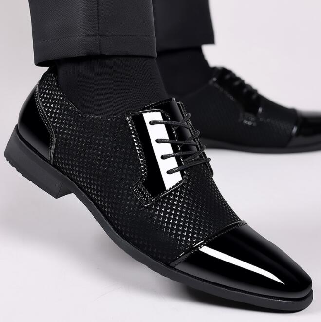 Leather Shoes Men  Business Oxford  Breathable Patent Leather Formal Shoes Plus Size Man Office Wedding Flats Male Black