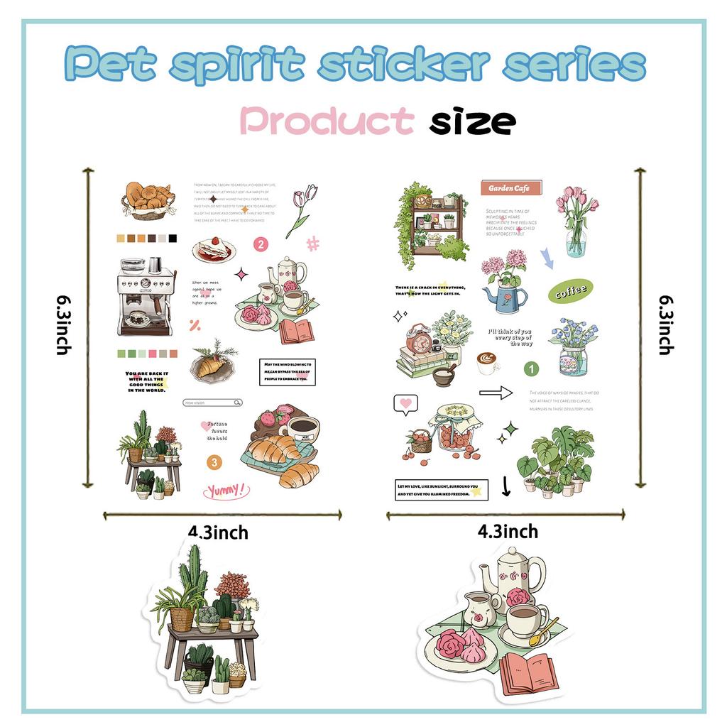 8 Styles of Garden Cafe Guka Stickers DIY Hand Account Small Card Mobile Phone Case Decoration Korean Ins