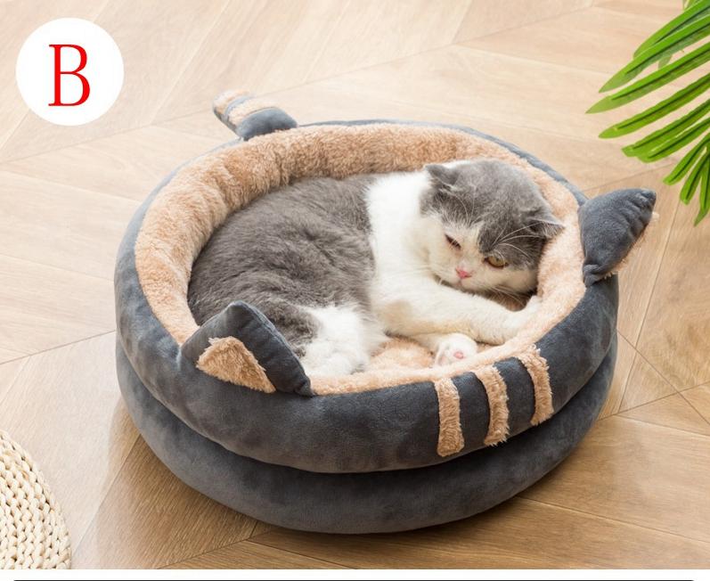 Detachable Washable Round Cat Bed, Dog Kennel, Pet Mats, Soft Cat Ear Nest Pad, Warm Basket Cushion, Sofa, Fall, Winter