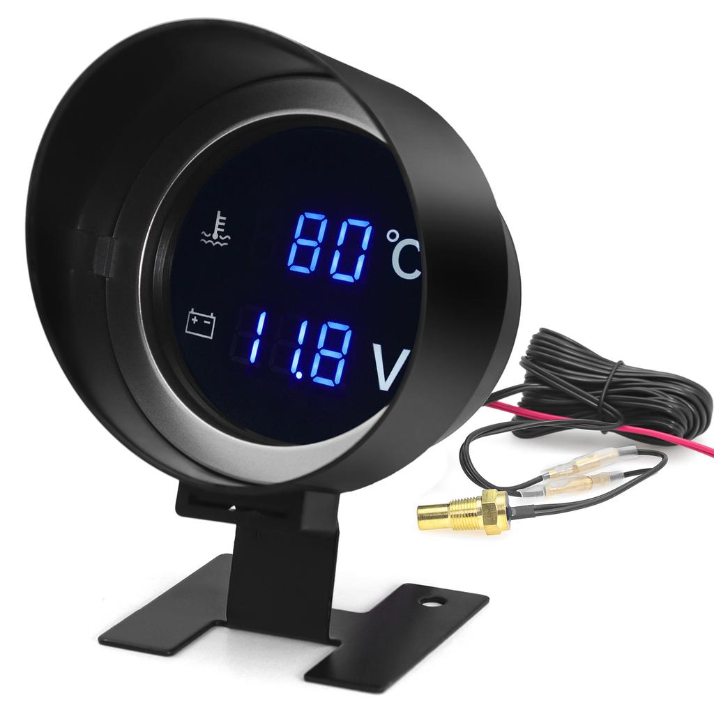 AD Round Led Digital Car Water Temp Gauge  + Voltmeter 2in1 Water Temperature Adapter Moto Volt Meter + Water Temp Sensor 10mm