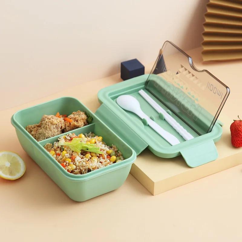1100ml Microwave Lunch Box Portable 2 Layer Food Container Healthy Lunch Bento Boxes Lunchbox With Cutlery