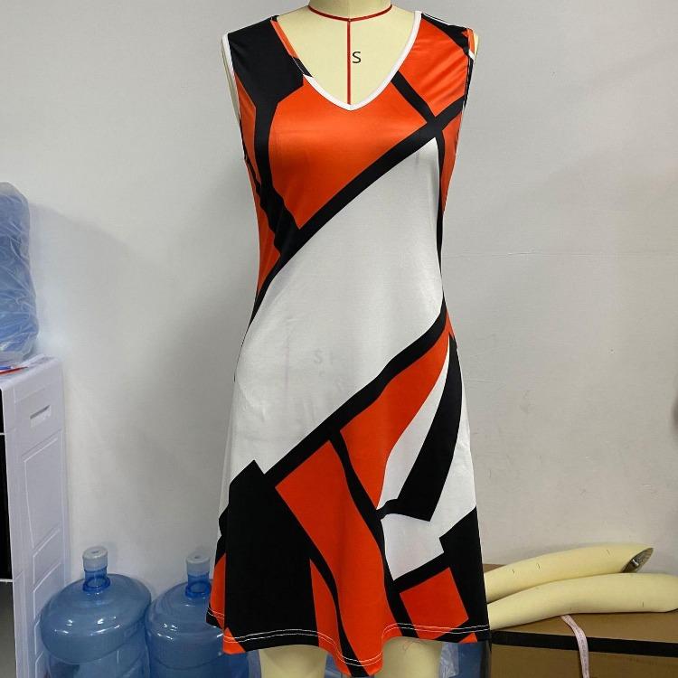 Women Slim Fit Sleeveless V-Neck Striped Vest Dress High Waist A-Line Spring Summer Seaside Vacation Dress S-XL