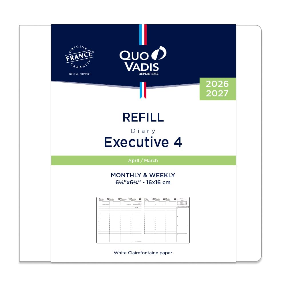QUOVADIS Diary Executive 4 Refill 2026 April Start Weekly Vertical Square 16x16cm qv662rech-pe
